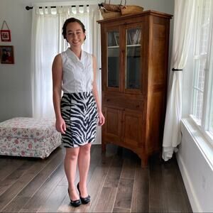 Ann Taylor Wool Blend Zebra Print Pencil Skirt, 0